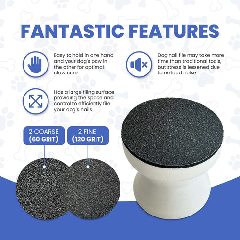 Dog Nail File - Upgraded Dog Nail Scratch Board - 1 White Nail File for Dogs w/ 4 Replaceable Sandpapers - Dog Nail Trimmers - Round Dog Nail Grin...